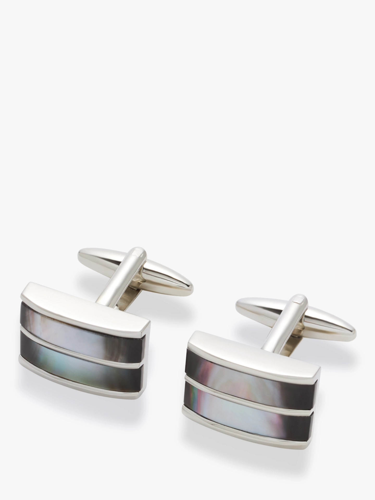 Double Mother of Pearl Cufflinks, Silver (John Lewis); Free Shipping Worldwide