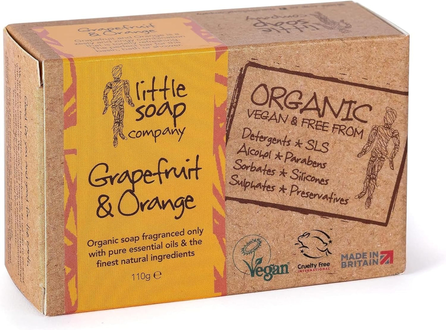 Little Soap Company Organic Soap Bar - Vegan, Cruelty Free, No SLS or Parabens, with Grapefruit & Orange Citrus, Natural, Eco Friendly Body & Hand Soap Bar (110g); Free Shipping Worldwide