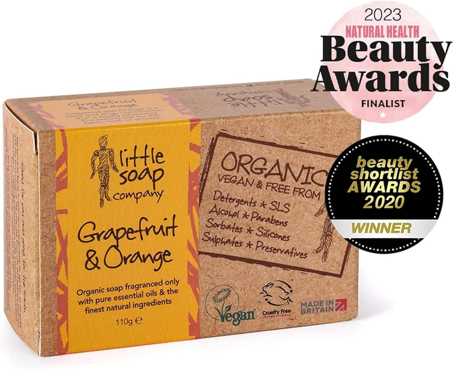 Little Soap Company Organic Soap Bar - Vegan, Cruelty Free, No SLS or Parabens, with Grapefruit & Orange Citrus, Natural, Eco Friendly Body & Hand Soap Bar (110g); Free Shipping Worldwide