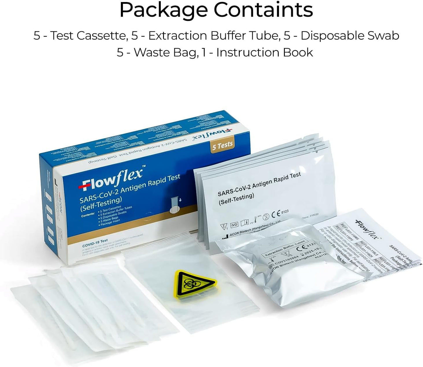 Covid Self Test Kit - Flowflex Covid-19 Lateral Flow Test Kit for Self-Care | One-Step Test SARS-CoV-2 Antigen Test Kit for Rapid Self-Testing in 15 Minute Results | 5 Pack Test Kit - Free Shipping Worldwide