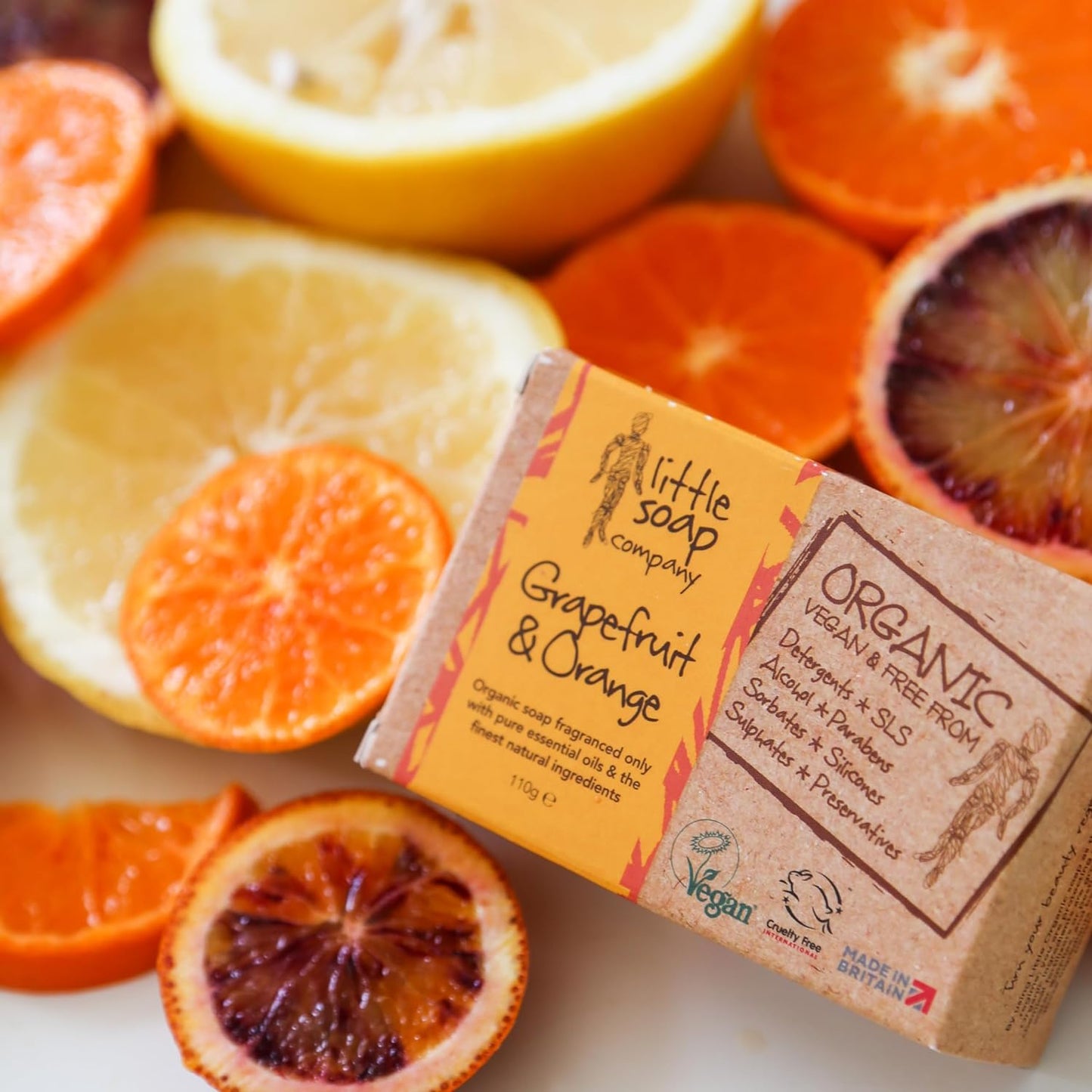 Little Soap Company Organic Soap Bar - Vegan, Cruelty Free, No SLS or Parabens, with Grapefruit & Orange Citrus, Natural, Eco Friendly Body & Hand Soap Bar (110g); Free Shipping Worldwide