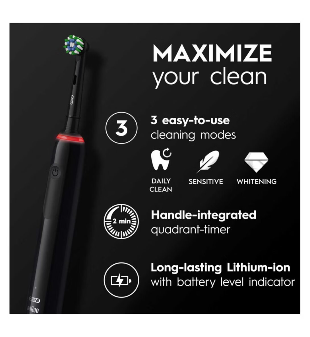 Oral-B Pro 3 - 3500 - Black Electric Toothbrush - Free Shipping Worldwide