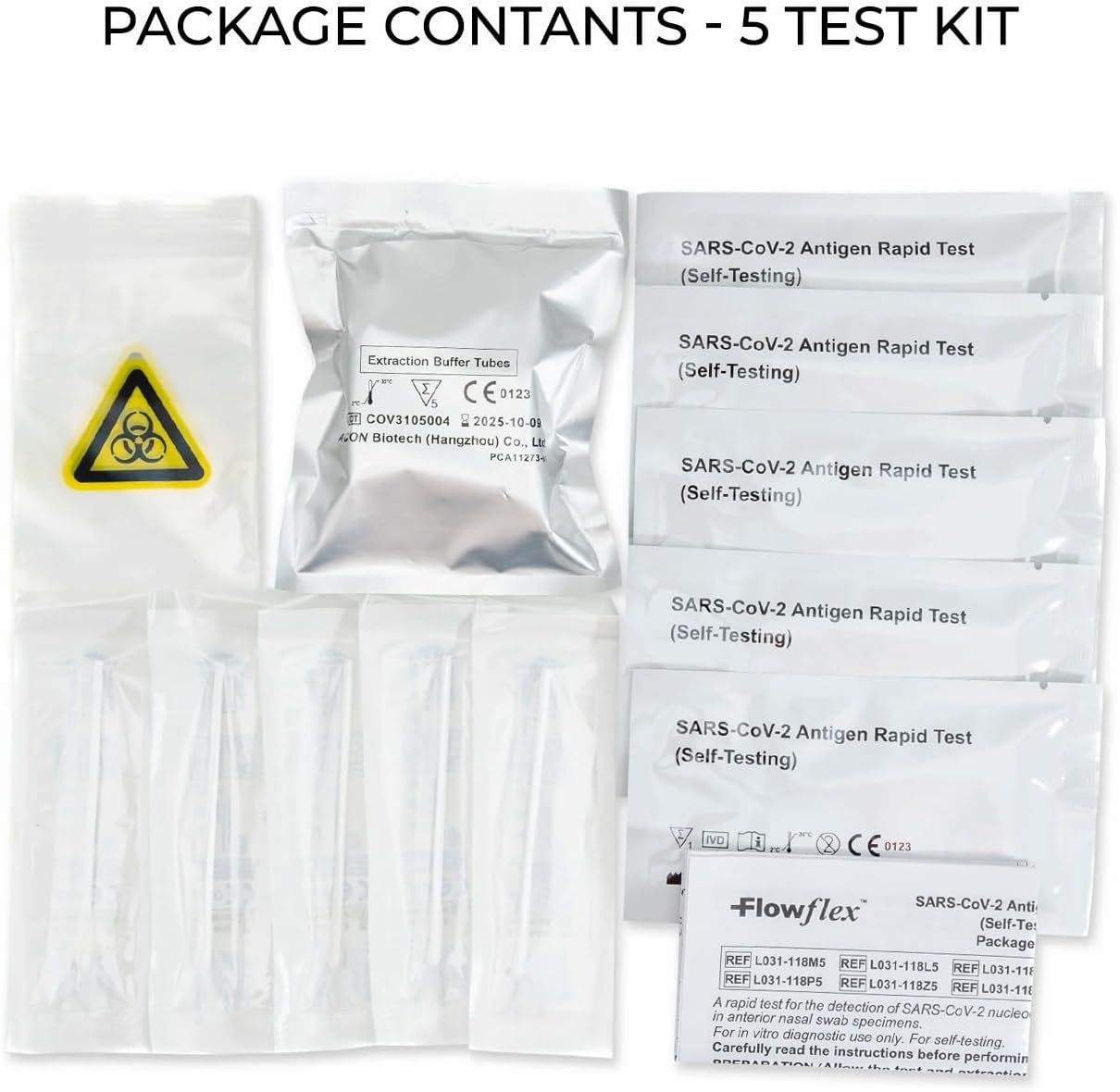 Covid Self Test Kit - Flowflex Covid-19 Lateral Flow Test Kit for Self-Care | One-Step Test SARS-CoV-2 Antigen Test Kit for Rapid Self-Testing in 15 Minute Results | 5 Pack Test Kit - Free Shipping Worldwide