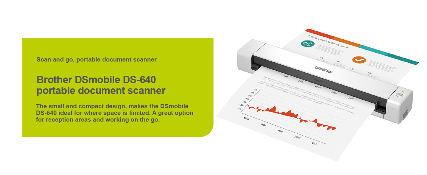 BROTHER DS-640 Document Scanner, USB 3.0, DSMobile, Portable, 15PPM, A4 Scanner, Includes Micro USB Cable, White | Free Shipping Worldwide