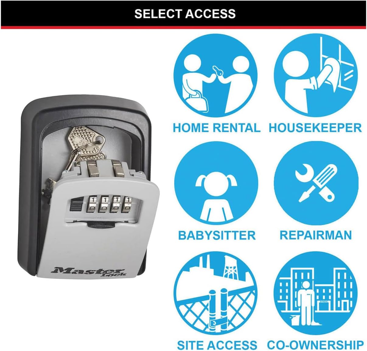 Master Lock Key Safe Wall Mounted, Medium 85 x 119 x 36 mm, Outdoor, Mounting Kit, for Home Office Industries Vehicles, Black & Silver - Free Shipping Worldwide