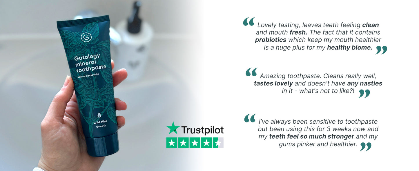 Gutology Natural Probiotic Hydroxyapatite Toothpaste 120ml Fluoride Free Toothpaste Remineralising Enamel Repair Suitable for Adults & Children Helps Sensitive Teeth Whitening - Wild Mint Flavour - Free Shipping Worldwide
