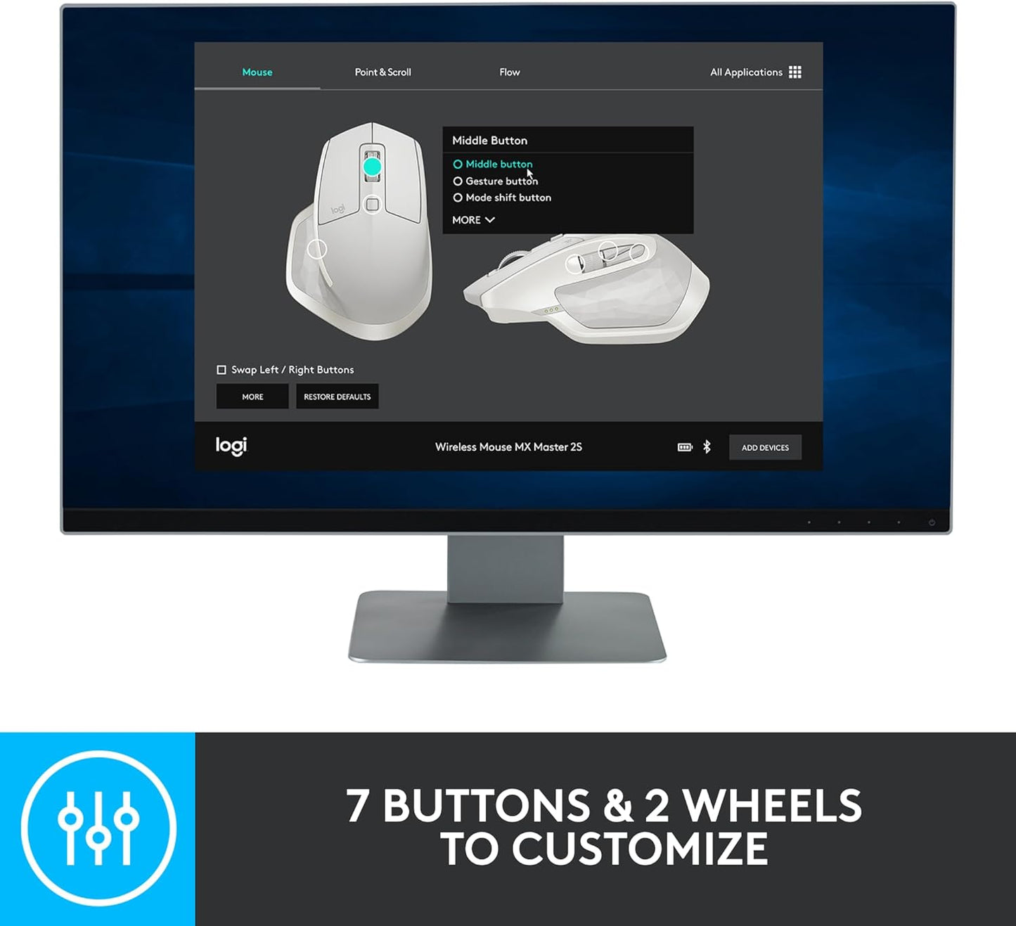 Logitech MX Master 2S Bluetooth Edition Wireless Mouse, Multi-Surface, Hyper-Fast Scrolling, Ergonomic, Rechargeable, Connects Up to 3 Mac/PC Computers - Graphite - Free Shipping Worldwide