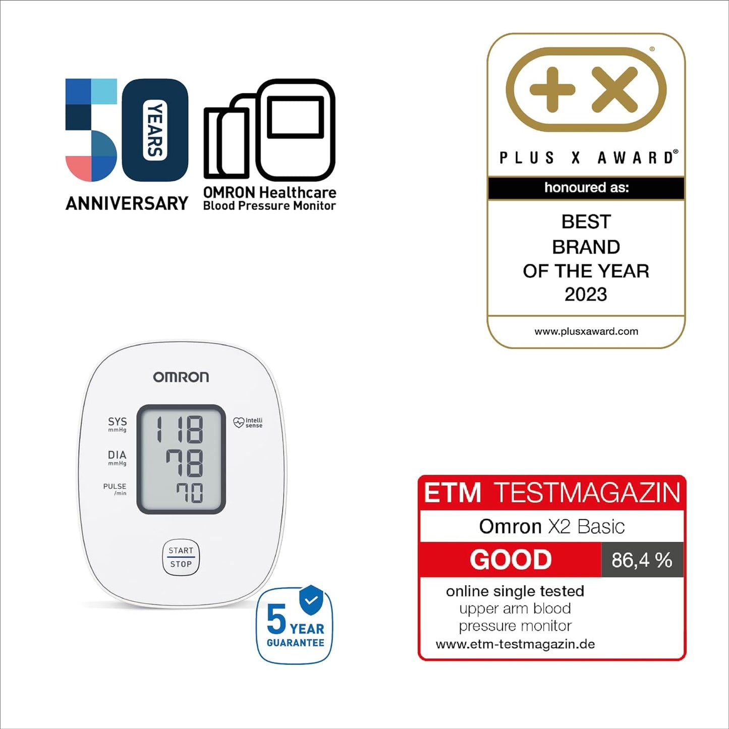 OMRON X2 Basic – Automatic Upper Arm Blood Pressure Monitor for Home Use, Clinically Validated | Irregular Heartbeat Detection | Cuff Wrapping Guide - Accurate Results & Memory - Free Shipping Worldwide