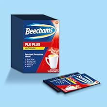 Beechams Cold & Flu Sachets, Pain & Congestion Relief Medicine, Flu Plus Hot Lemon Powder, 10 Count | Free Shipping Worldwide