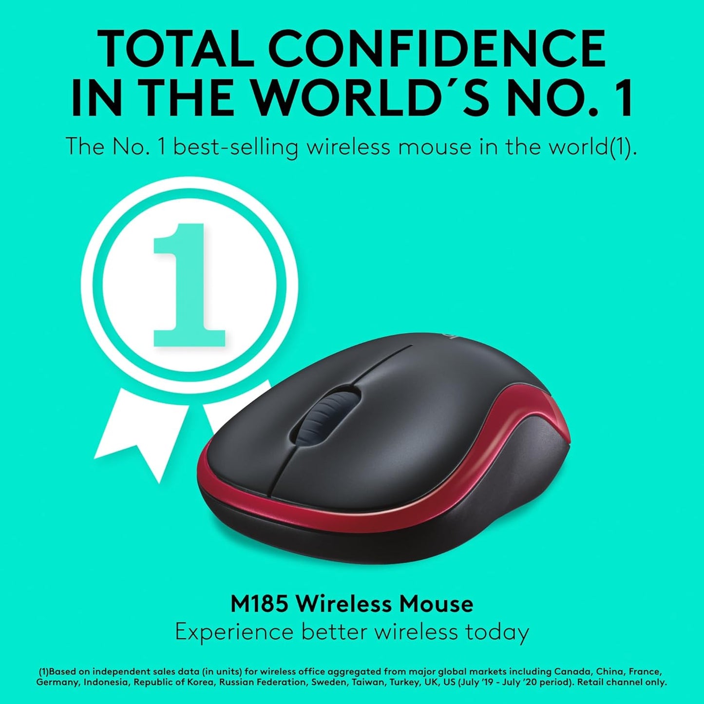 Logitech M185 Wireless Mouse, 2.4GHz with USB Mini Receiver, 12-Month Battery Life, 1000 DPI Optical Tracking, Ambidextrous, Compatible with PC, Mac, Laptop - Red - Free Shipping Worldwide
