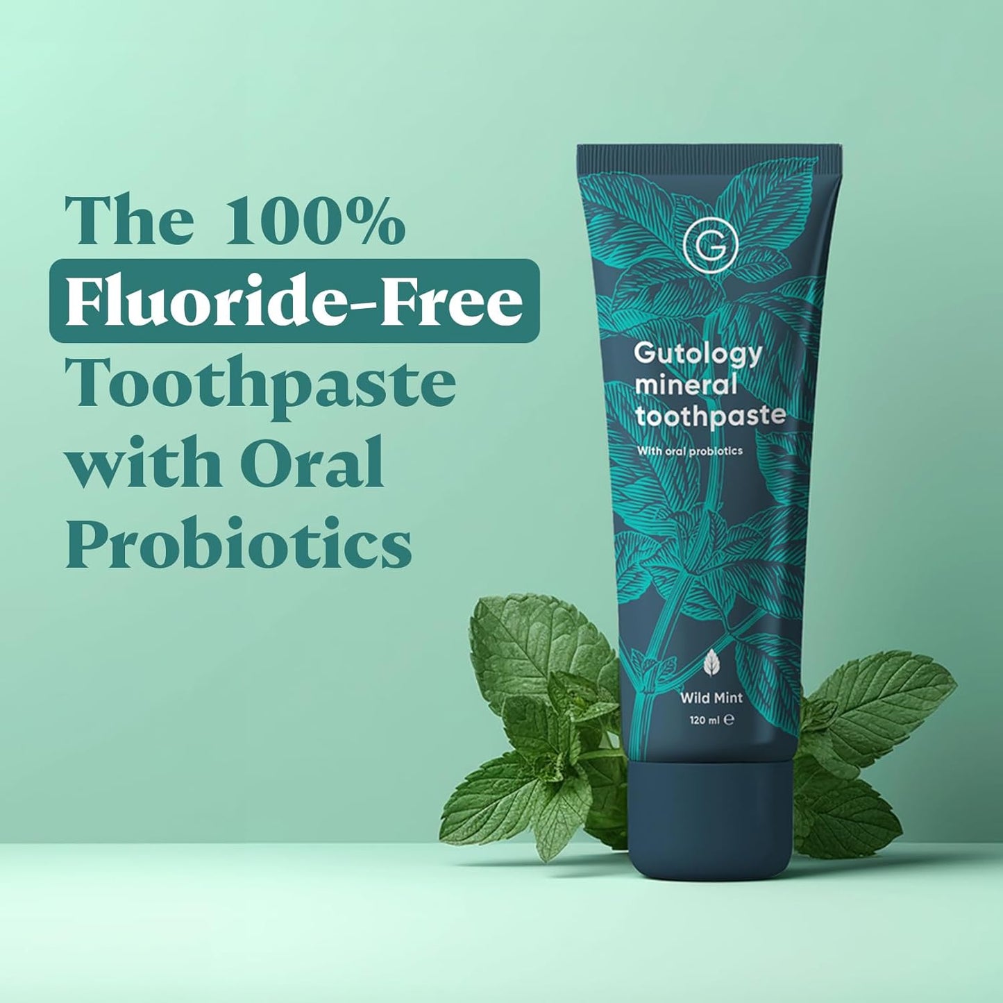 Gutology Natural Probiotic Hydroxyapatite Toothpaste 120ml Fluoride Free Toothpaste Remineralising Enamel Repair Suitable for Adults & Children Helps Sensitive Teeth Whitening - Wild Mint Flavour - Free Shipping Worldwide