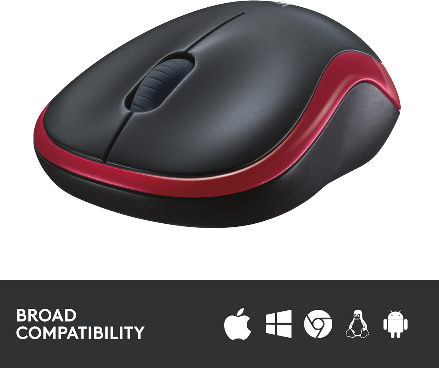 Logitech M185 Wireless Mouse, 2.4GHz with USB Mini Receiver, 12-Month Battery Life, 1000 DPI Optical Tracking, Ambidextrous, Compatible with PC, Mac, Laptop - Red - Free Shipping Worldwide