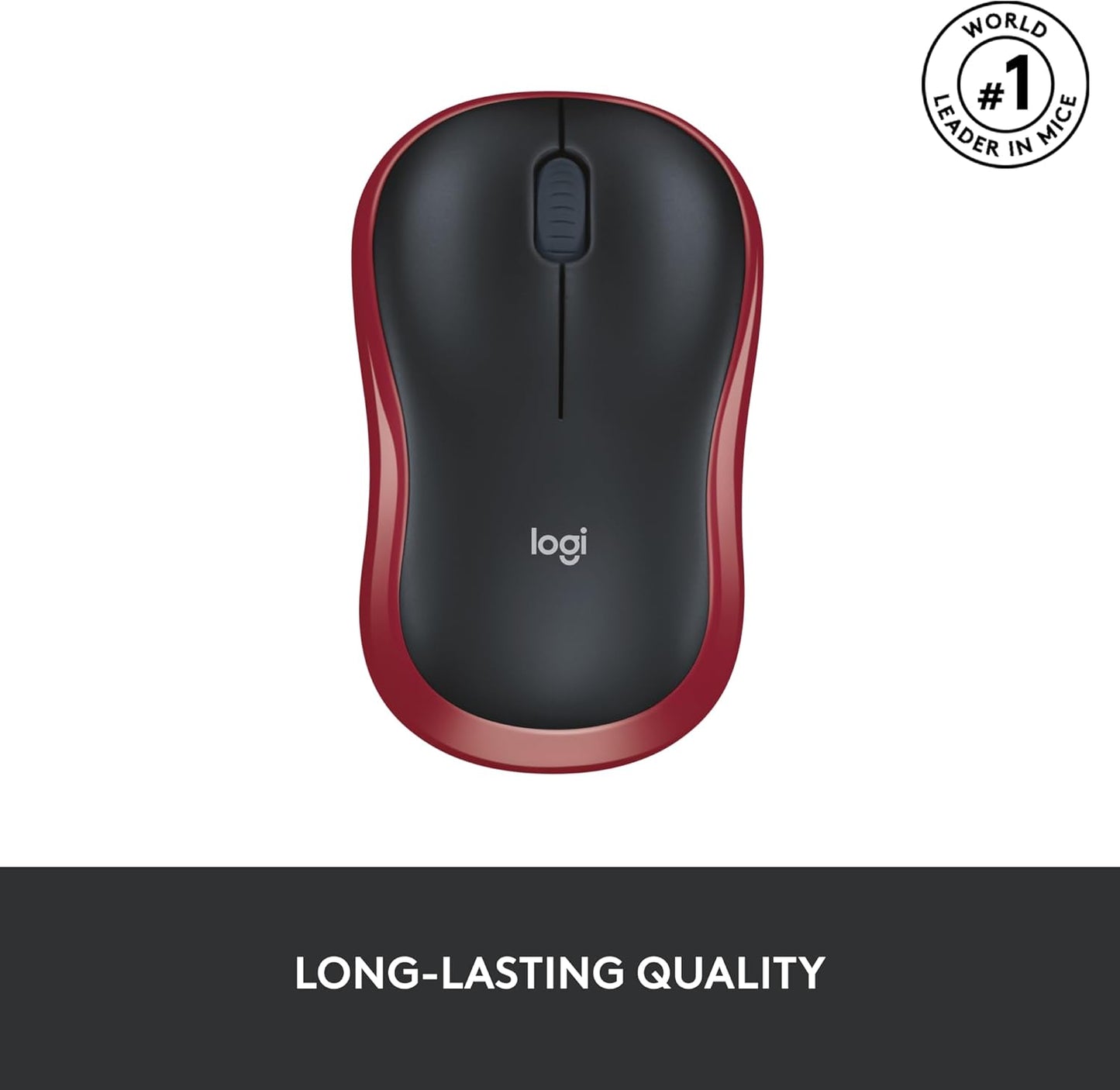 Logitech M185 Wireless Mouse, 2.4GHz with USB Mini Receiver, 12-Month Battery Life, 1000 DPI Optical Tracking, Ambidextrous, Compatible with PC, Mac, Laptop - Red - Free Shipping Worldwide