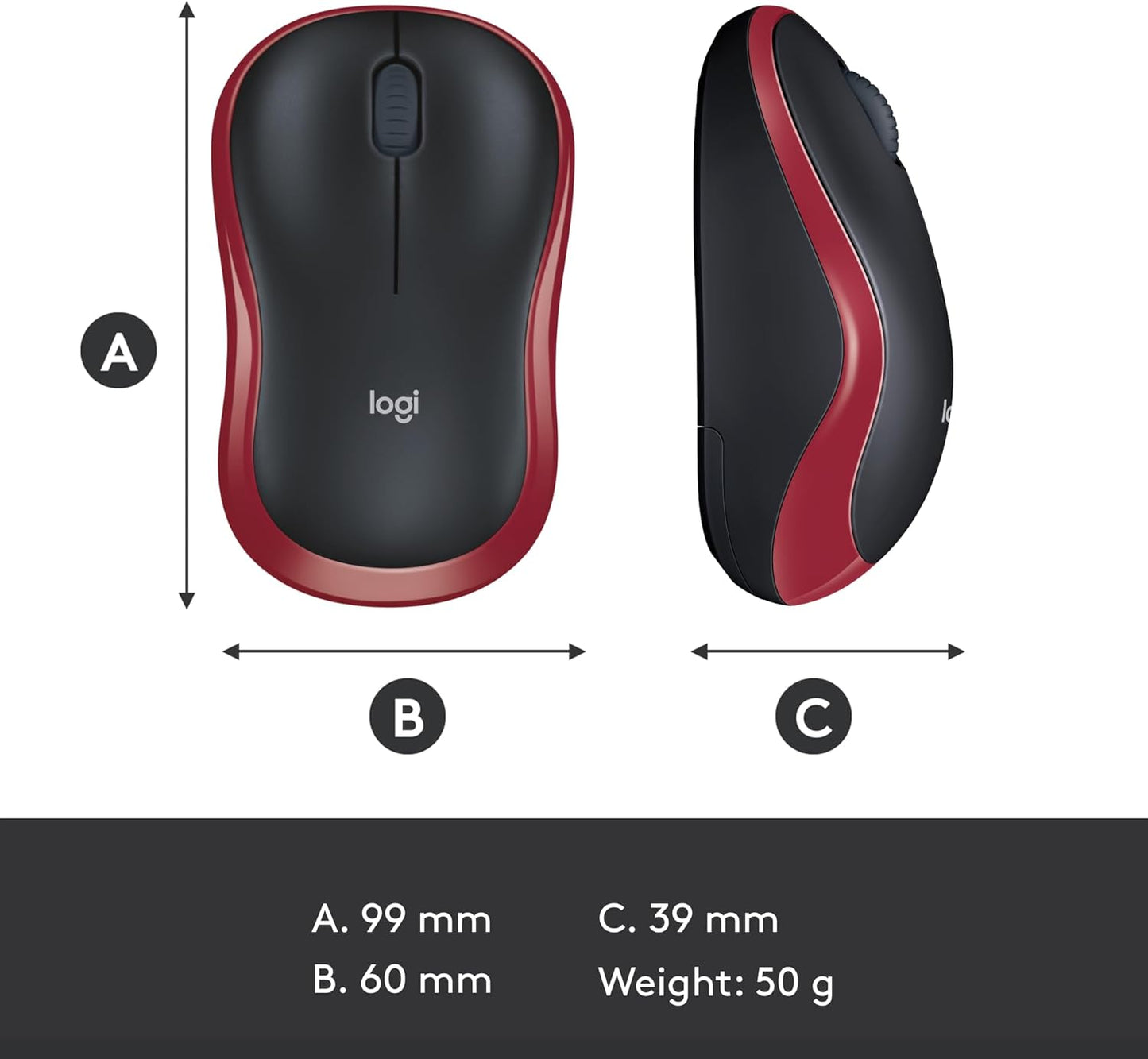Logitech M185 Wireless Mouse, 2.4GHz with USB Mini Receiver, 12-Month Battery Life, 1000 DPI Optical Tracking, Ambidextrous, Compatible with PC, Mac, Laptop - Red - Free Shipping Worldwide
