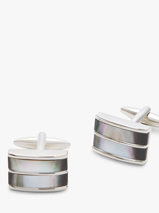 Double Mother of Pearl Cufflinks, Silver (John Lewis); Free Shipping Worldwide