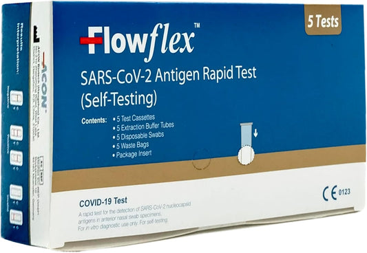 Covid Self Test Kit - Flowflex Covid-19 Lateral Flow Test Kit for Self-Care | One-Step Test SARS-CoV-2 Antigen Test Kit for Rapid Self-Testing in 15 Minute Results | 5 Pack Test Kit - Free Shipping Worldwide