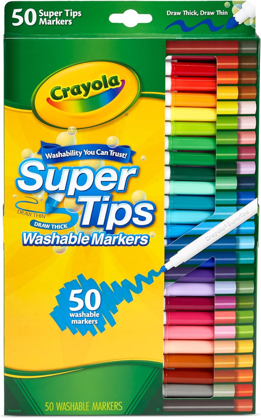CRAYOLA SuperTips Washable Markers - Assorted Colours (Pack of 50) | Premium Felt Tip Pens That Can Easily Wash Off Skin & Clothing | Ideal for Kids Aged 3+ - Free Postage Worldwide