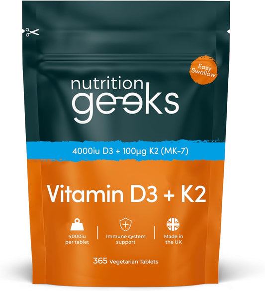 Vitamin D3 4000 iu & Vitamin K2 MK7 100μg - 1 Year Supply, 365 Easy-Swallow Vitamin D3 K2 Tablets, 1-A-Day High Strength Vegetarian D3 and K2 Vitamin Supplements, UK Made Vitamin D Tablets - Free Shipping Worldwide