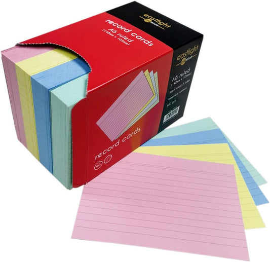 Eastlight A6 Ruled Index Record Card Assorted Colours Pack of 400 Brilliant for Revision Cards in Handy Storage Box - Free Shipping Worldwide