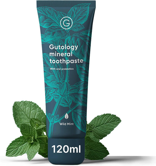 Gutology Natural Probiotic Hydroxyapatite Toothpaste 120ml Fluoride Free Toothpaste Remineralising Enamel Repair Suitable for Adults & Children Helps Sensitive Teeth Whitening - Wild Mint Flavour - Free Shipping Worldwide